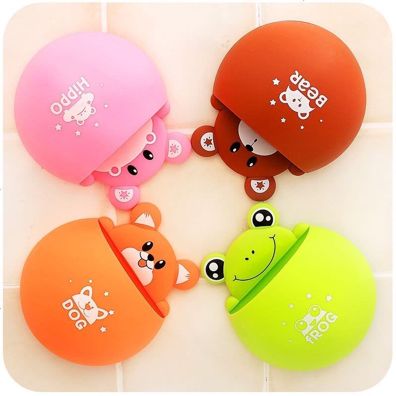 可爱创意卡通动物强力吸盘牙刷架牙刷牙膏架情侣牙具架吸盘置物架 小狗-橙色 默认图片