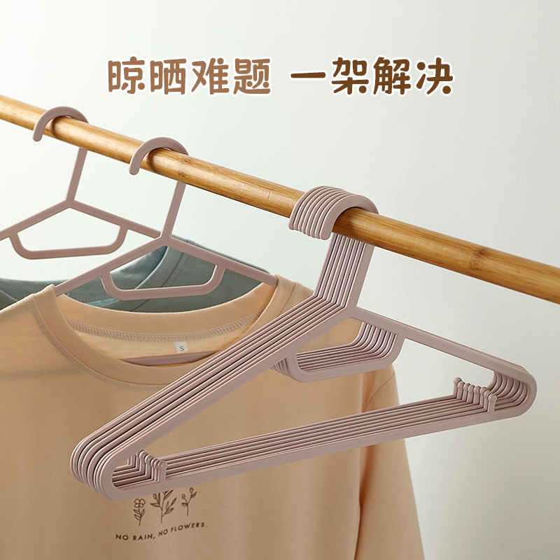 美穗吉家(mihooce)晾衣架加粗干湿两用防滑挂衣架成人衣服架衣撑子 藕粉色10个/扎高清大图