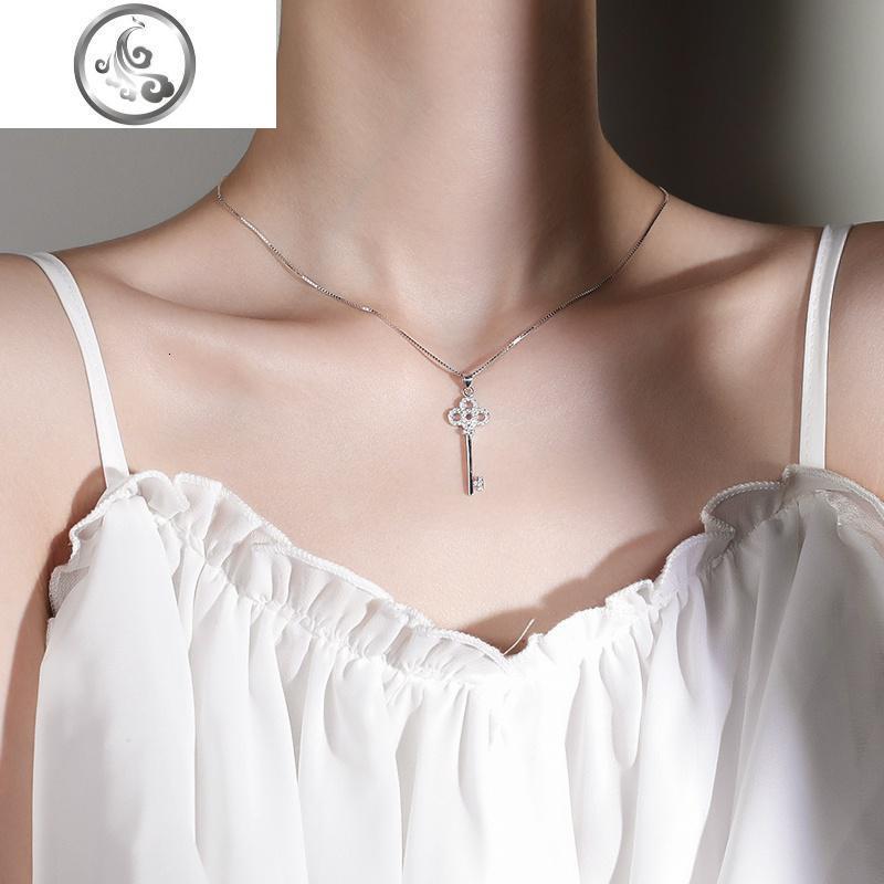 925纯银钥匙项链吊坠女士韩版潮网红气质小众设计简约饰品锁骨链jimi