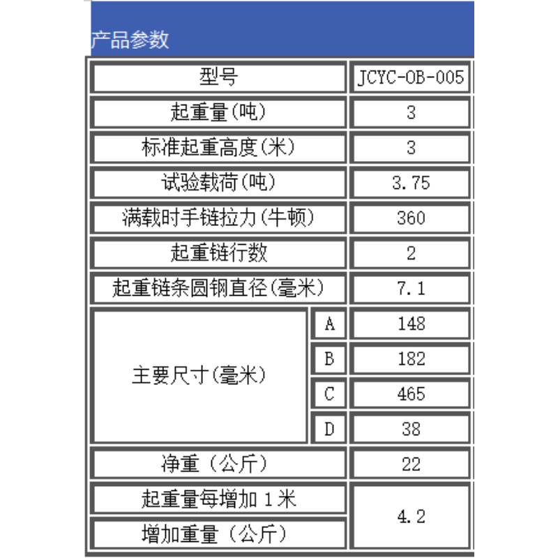 JCYC 不锈钢手拉葫芦 JCYC-OB-005 台高清大图