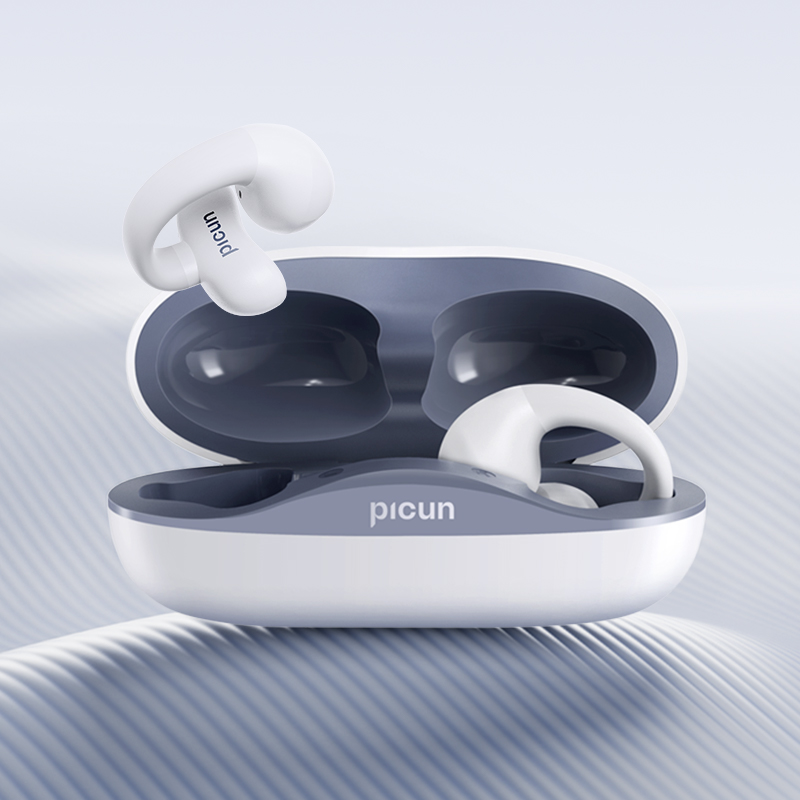 品存(picun)360度全景音效精准传音耳挂骨传导双麦蓝牙耳机W6 白灰色