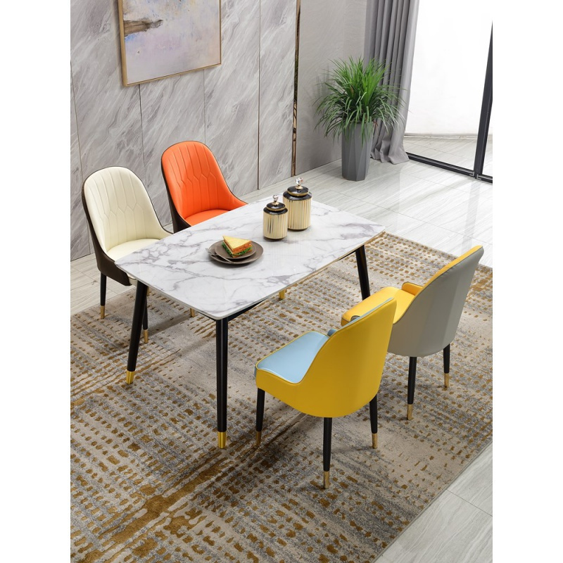 汐岩轻奢实木桌椅组合北欧大理石家用餐桌简约现代小户型长方形饭桌子
