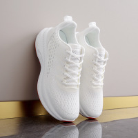 时言(SHIYAN)飞织鞋2025春季新款女鞋学生运动鞋透气健身跑步休闲鞋女 白色 35码