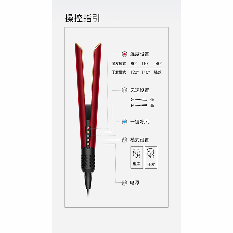 戴森(DYSON)吹风直发器干发直发二合一 HT01 鎏金红丝绒高清大图