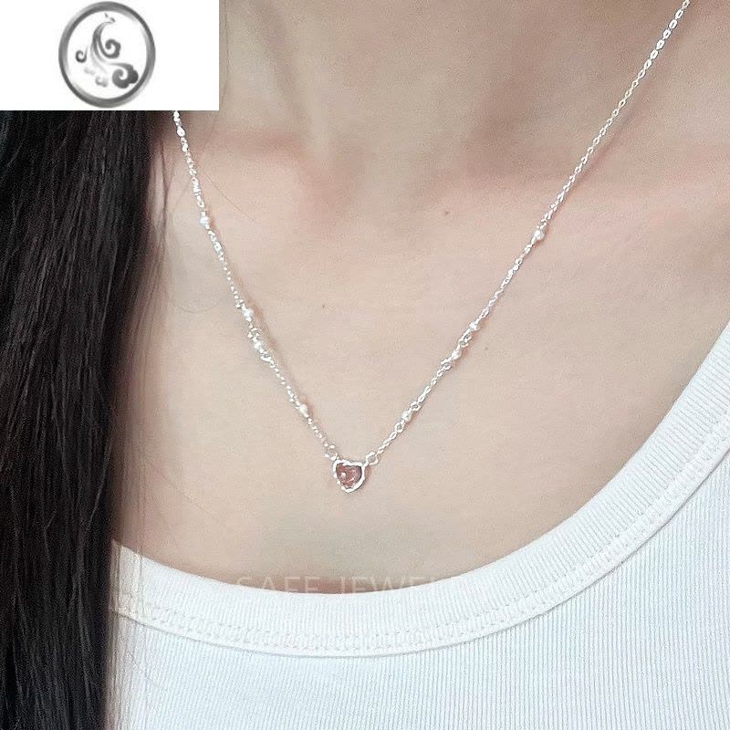 JiMi925银银爱心项链轻奢小众女高级设计感珍珠甜美女生礼物锁骨链银图片
