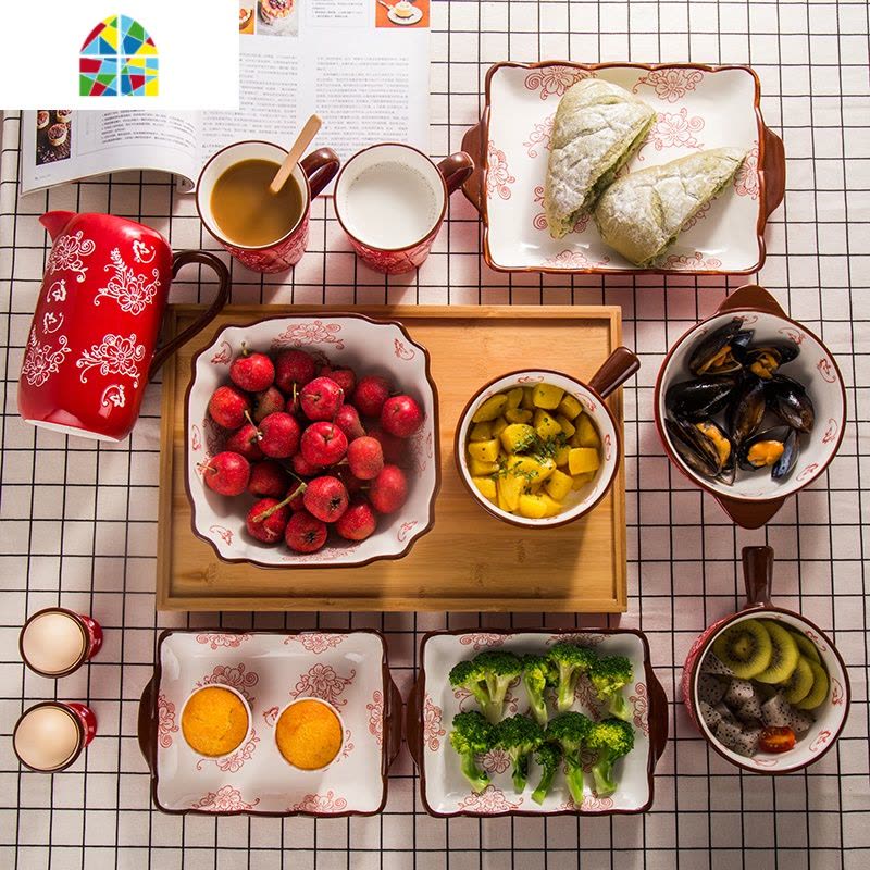 陶瓷餐具中式碗碟套装2人组合家用结婚礼品情侣送礼西式碗盘杯 FENGHOU 喜庆吉红 12件图片