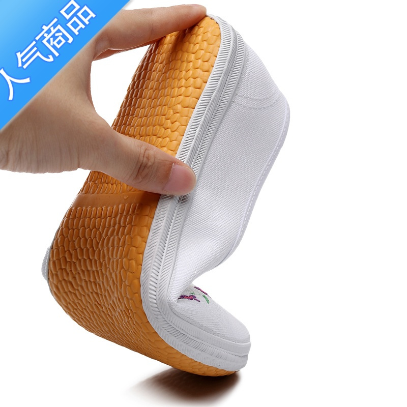 女款小白鞋绣花帆布鞋女学生舞蹈演出表演鞋护士工作鞋软底白布鞋