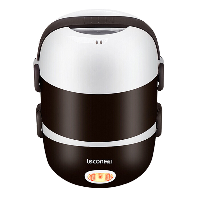 乐创(lecon) 电热饭盒 LC-BWH06 小型蒸煮饭神器 便携式办公室热菜热饭盒 3层保温饭盒 2升棕色200W