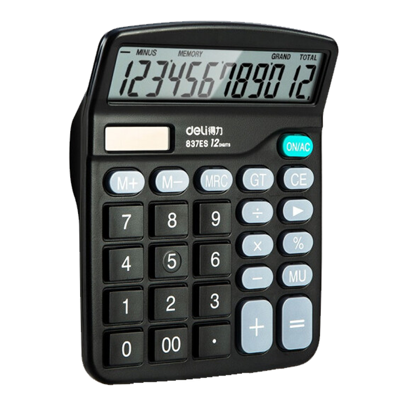 得力 837ES 双电源桌面办公计算器 12位大屏幕桌面计算机 办公文具用品 (2台装) (黑)