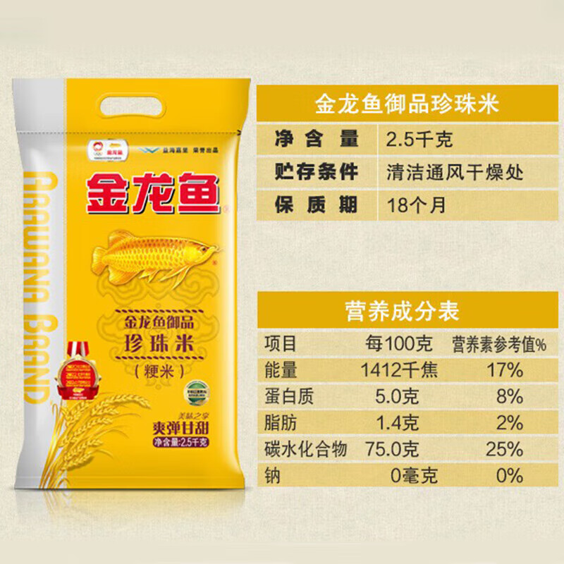 金龙鱼非真空包装御品珍珠米东北大米粳米2.5KG袋高清大图