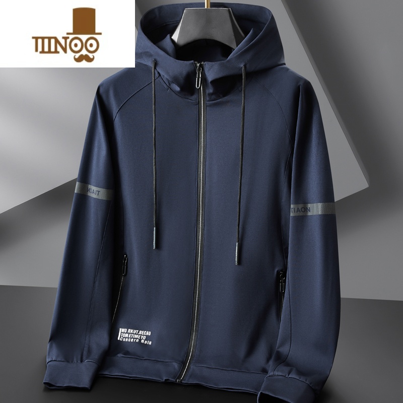 YANXU胖子开衫拉链卫衣中年男士宽松运动外套加肥加大码休闲连帽上衣 蓝色 3XL