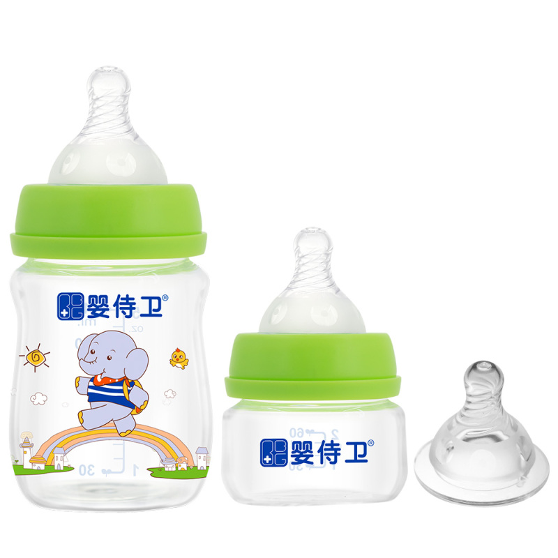 婴侍卫 新生儿晶钻玻璃奶瓶套装140ml+60ml(绿色)