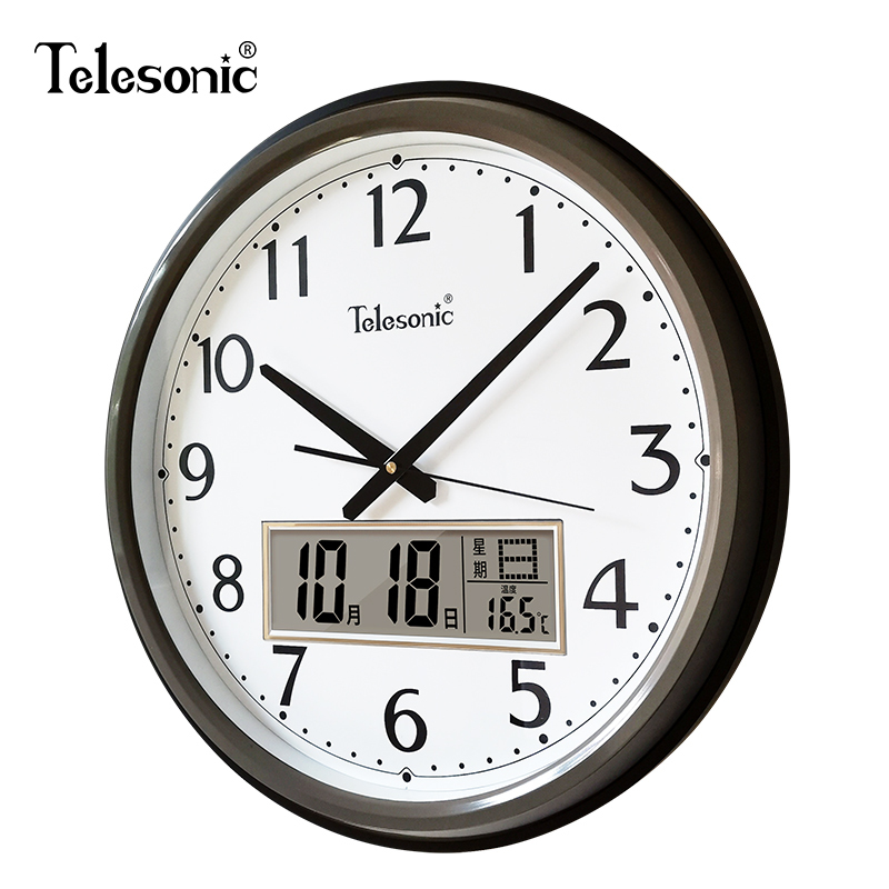 天王星(Telesonic)客厅大挂钟现代创意时尚万年历钟表简约时钟办公挂表带日历液晶大气家用时钟