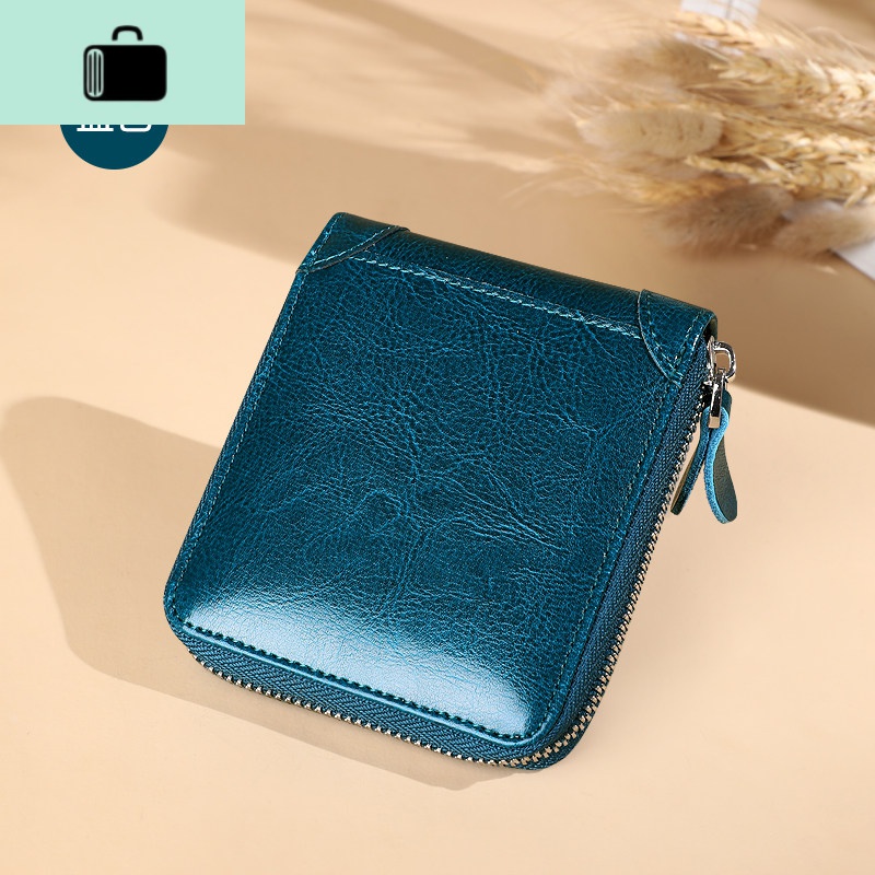 女士钱包短款真皮拉链多功能驾驶证卡包2019新款男式皮夹学生钱夹NEWLAKE 蓝色