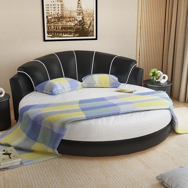 圆床真皮床婚床现代简约小户型欧式皮床情侣酒店主卧双人床网红床