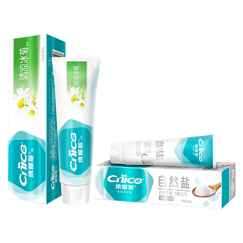 纳爱斯牙膏白盐薄荷香型清凉冰菊香型组合装200g*2支(包装随机)