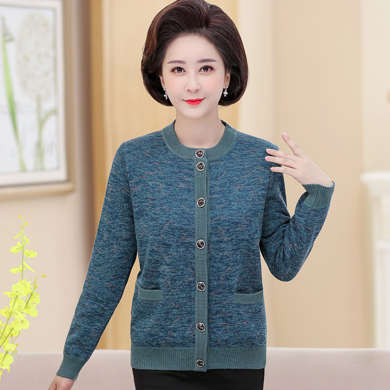 品牌送礼妈妈装羊绒衫女中老年奶奶宽松加大码毛衣本命年老太太开衫女羊绒开衫女印花毛衣女中老年人保暖羊毛衫加绒外套高清大图