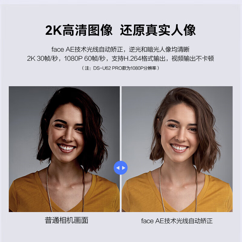 海康威视2K智能广角摄像机U64 Pro人像居中USB外接台式机设备视频会议直播带货摄像头高清大图
