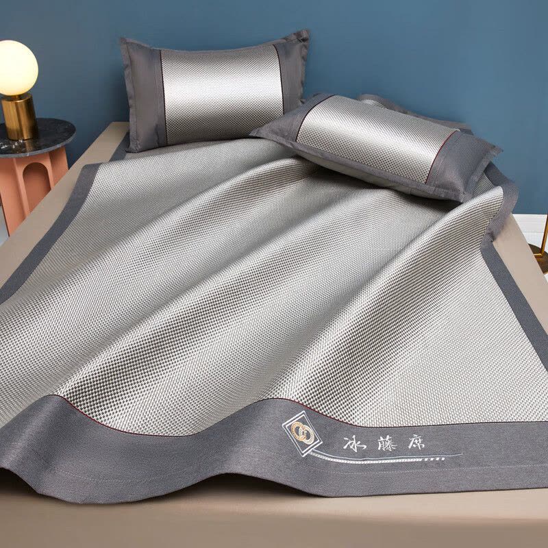 约克罗兰 夏季清凉冰藤三明治凉席三件套YKX5504 银川灰 180*200cm图片