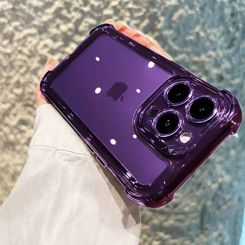 安美宝 透明四角防摔苹果14手机壳新款iphone14promax保护14plus壳13套12镜头11防摔ProMax壳 【透紫】 iPhone15Plus