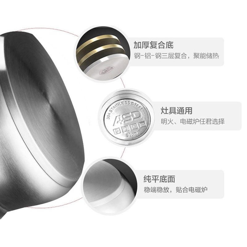 爱仕达(ASD)蒸锅 34CM复合底304不锈钢蒸锅 三层大容量蒸锅锅具JX1534K 带蒸笼蒸屉高清大图