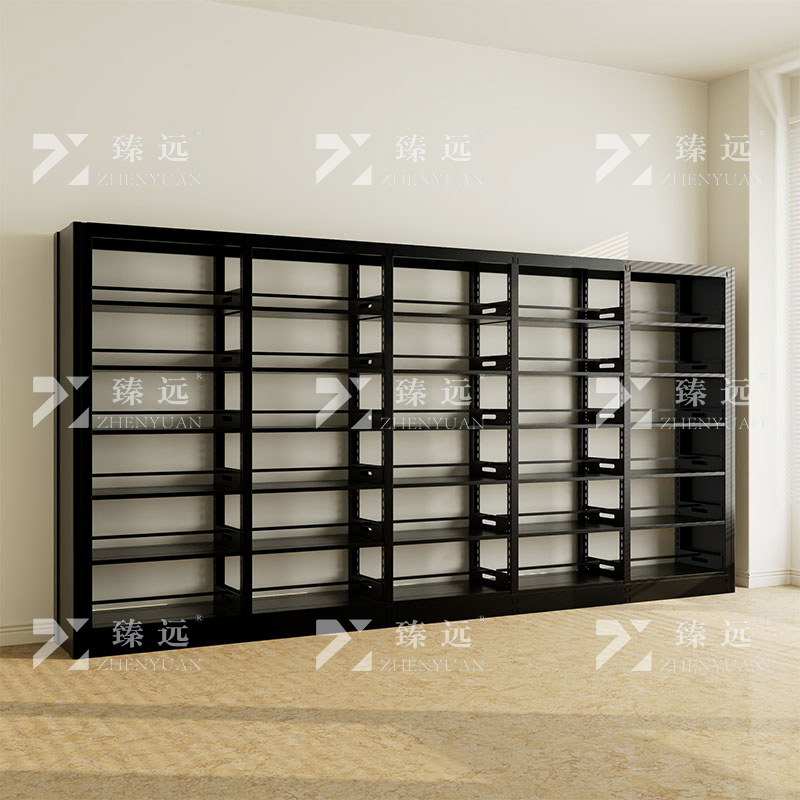 臻远 ZY4072620 钢制书架图书馆书架资料架 双面6层一列五组黑色 4600*450*2000
