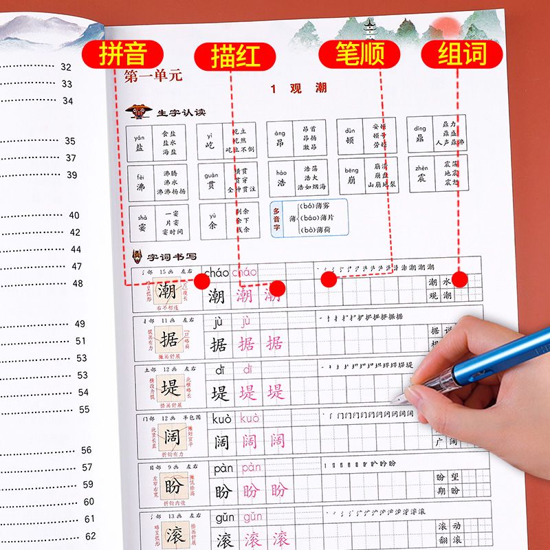 同步练字帖 四年级上 [正版]四年级上册同步字帖人教版4上每日一练语文练字帖写字课课练 小学生同步楷书临摹习字帖乐学熊上高清大图