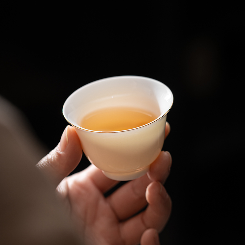 苏氏陶瓷(SUSHI CERAMICS)羊脂玉描金三才盖碗功夫茶具泡茶碗带两杯