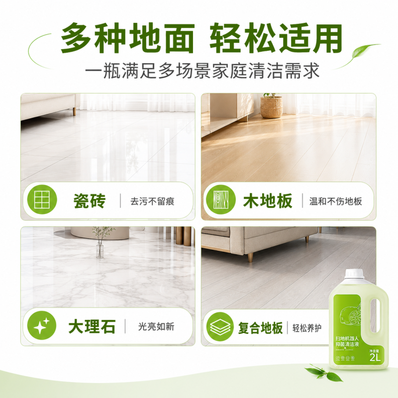 适配科沃斯地面清洁液扫地机器人专用清洁剂配件地板清洗剂液2L装*3高清大图