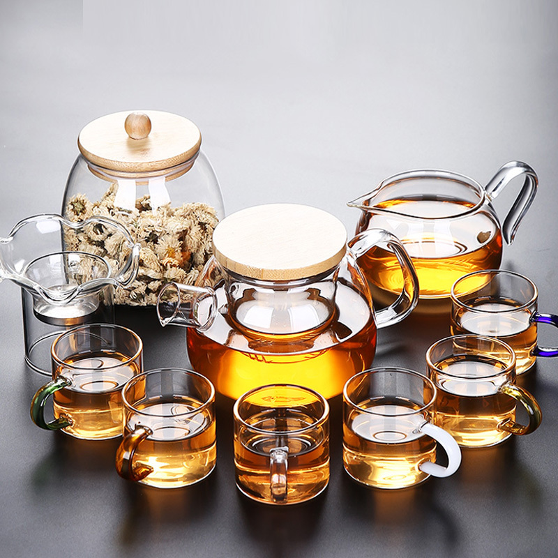 茶具套装家用小套玻璃茶杯功夫泡茶茶壶客厅茶盘一套办公室会客|8头环宇(6色杯)套装 8件