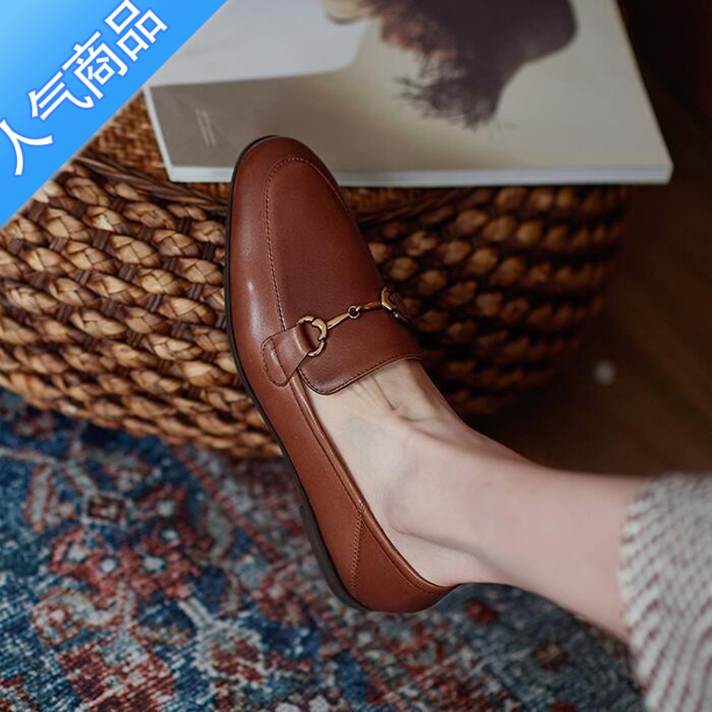 SUNTEK高端版～！两穿金属扣乐福鞋女2023复古小皮鞋英伦风平底单鞋高清大图