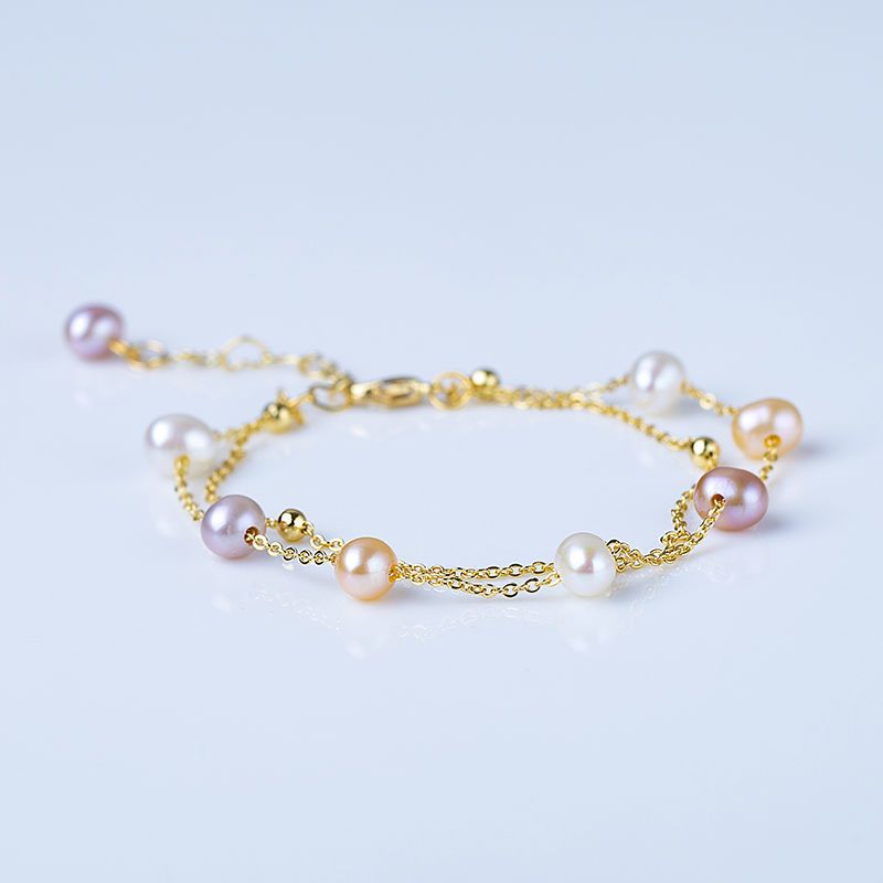 双层满天星手链天然淡水珍珠手链双层可调节满天星手链14k包金韩版