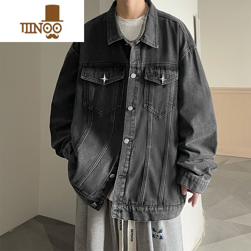 YANXU牛仔外套男款2023新款款复古潮牌青少年高中生牛仔衣秋季夹克高清大图