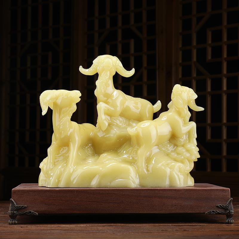 美帮汇玉石三羊开泰生肖羊摆件三阳开泰家居客厅酒柜装饰工艺品高清大图