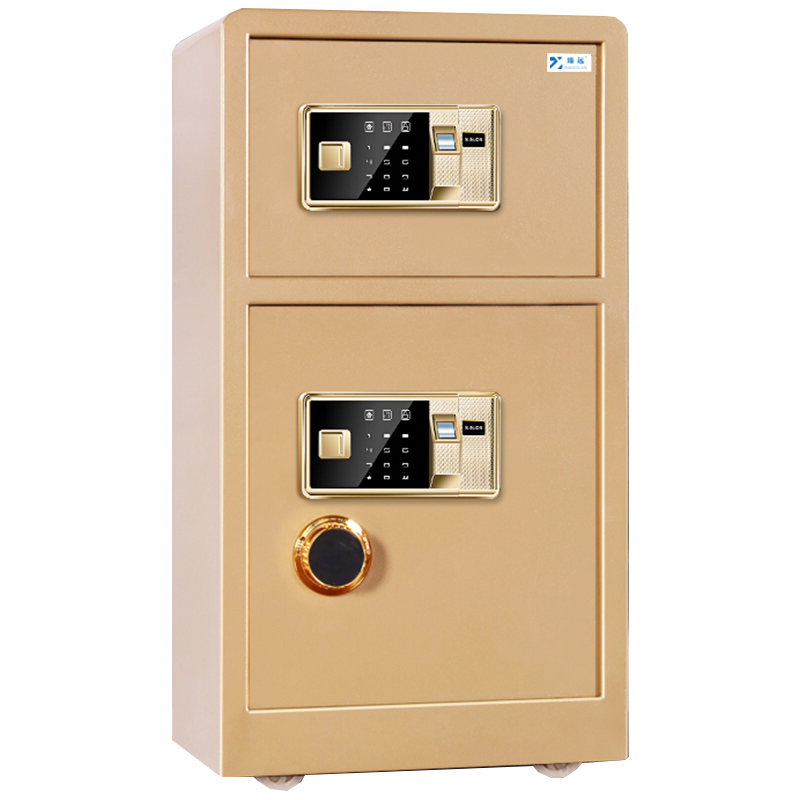 臻远全钢实心防盗保险柜 高150cm双门双层指纹款土豪金色高清大图