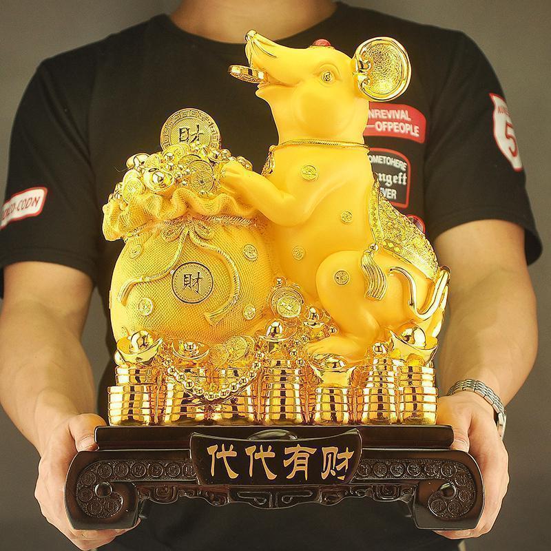 金鼠摆件十二生肖新年礼品鼠纳福鼠年吉祥物酒柜办公室装饰品_911_540