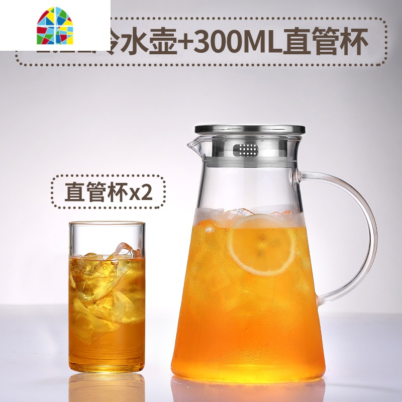 家用冷水壶耐热高温玻璃凉水壶晾凉白开水杯大容量泡茶壶扎壶套装 FENGHOU 1.2L三角壶+4咖啡杯