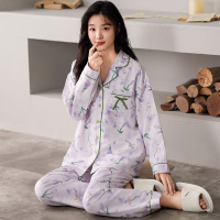 金莎拉(jinshala)云朵棉秋季新款睡衣女 长袖长裤翻领开衫AM35834