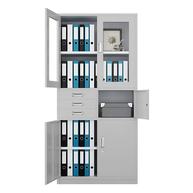 岳滩钢制文件柜档案柜财务凭证柜带锁储物柜铁皮柜书柜偏三内保文件柜高清大图