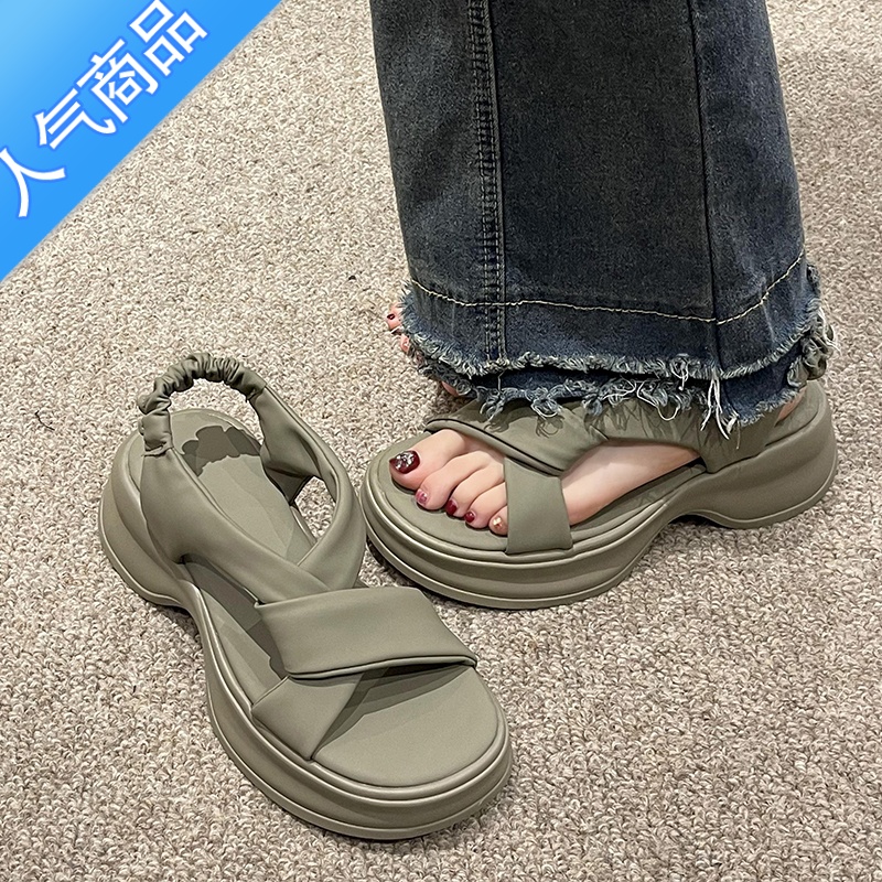 SUNTEK凉鞋女夏季2023新款松糕厚底小个子沙滩鞋高级感法式配裙子罗马鞋高清大图