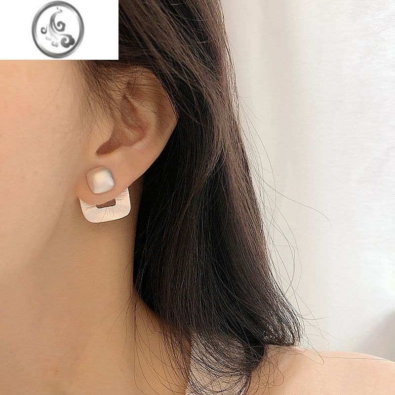 JiMi简约几何镂空方形耳钉女时尚个性磨砂肌理S925银针后挂式耳环耳饰图片