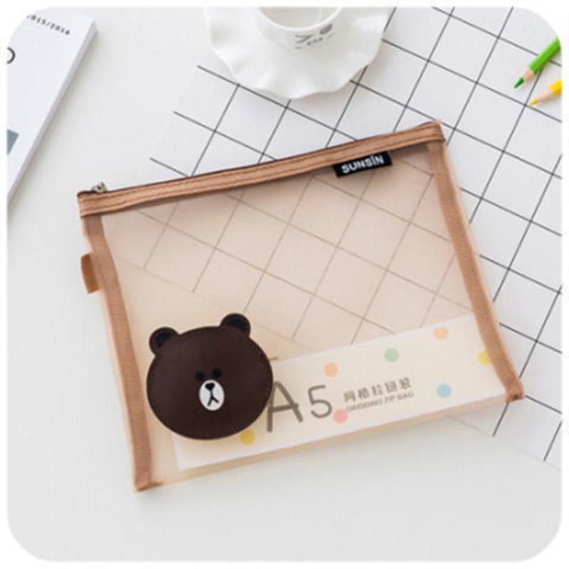 韩国可爱卡通文件袋便携拉链a5资料袋a4网格袋收纳袋笔袋a5布朗熊视频