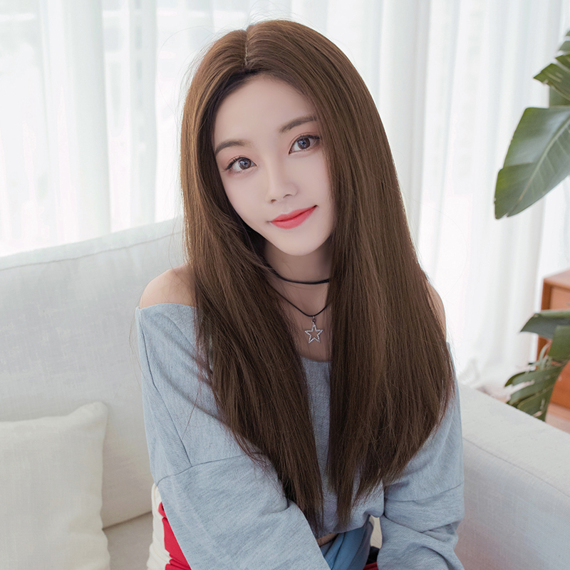 假发女气质长直发古风汉服一片式中分头顶补发片长发发块棕黑色