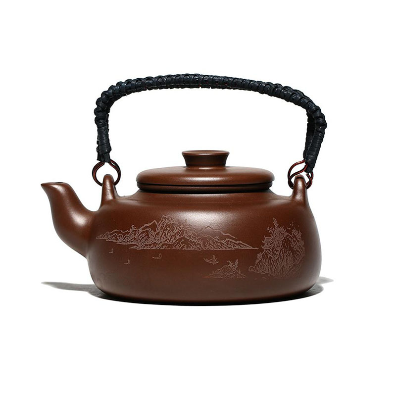 美帮汇提梁紫砂壶原矿紫泥茶壶茶具大容量藤编提壁壶泡茶壶高清大图