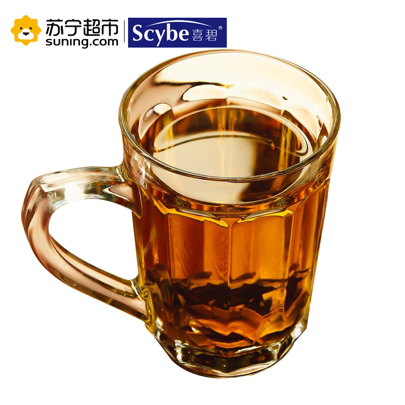 scybe喜碧加厚耐热玻璃茶杯透明泡茶玻璃杯带盖高硼硅水杯335ml 单只