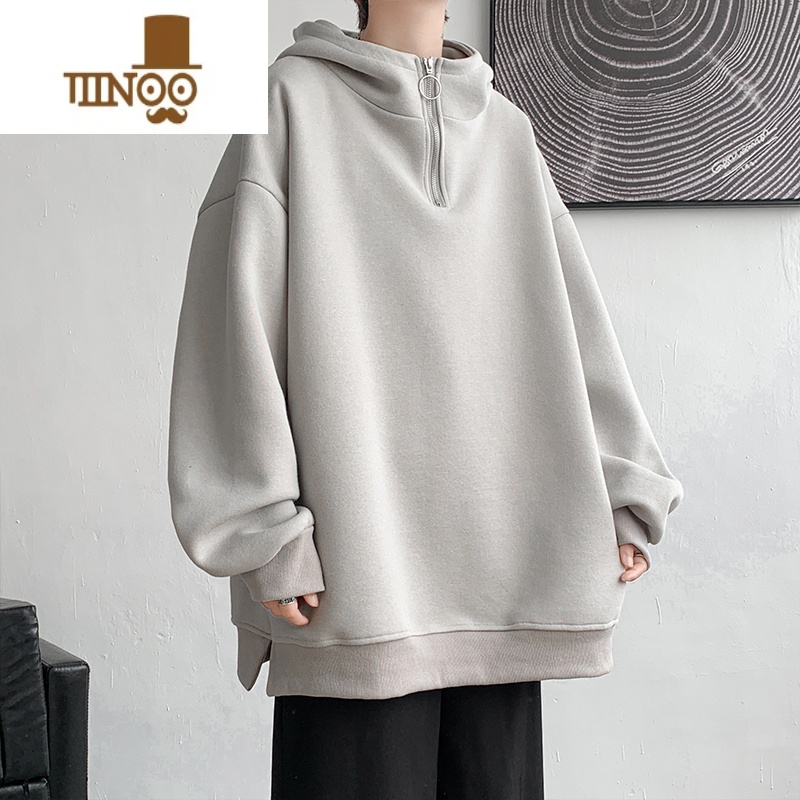 YANXU540g半拉链卫衣男加绒潮牌硬挺连帽外套over外连0加高清大图