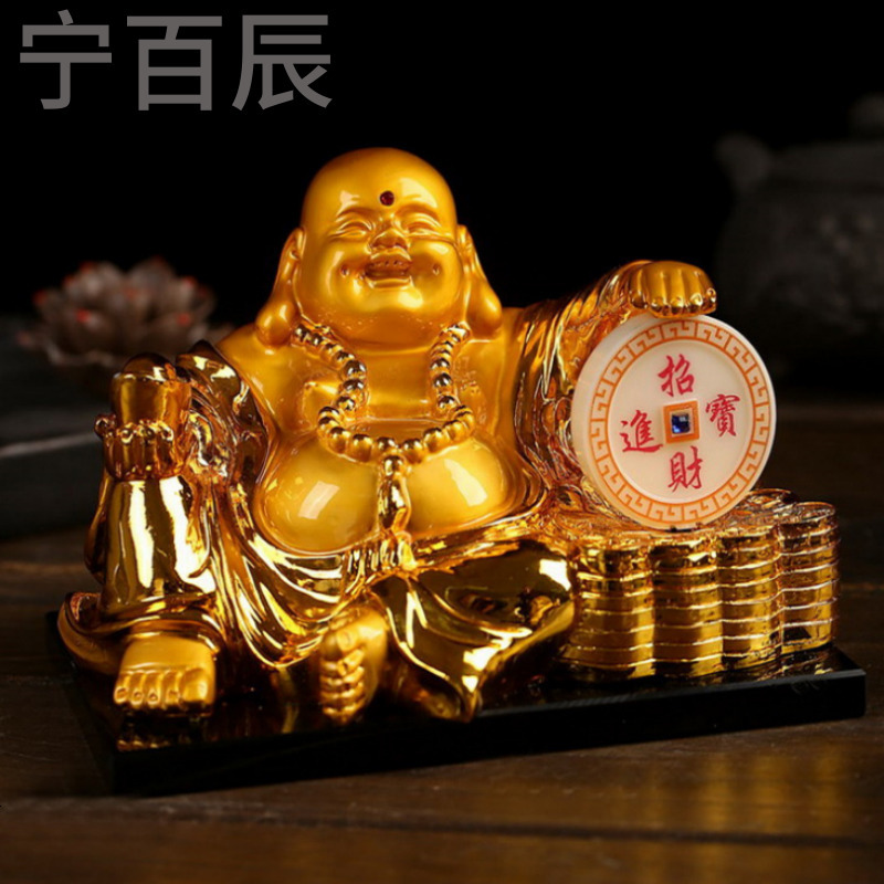 太阳能弥勒佛汽车摆件招手平安佛店铺开业家居车载内饰品装饰礼