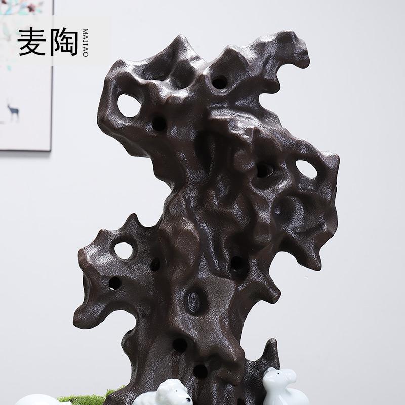 美帮汇中式禅意陶瓷绿植流水摆件办公室桌面客厅轮加湿器高清大图