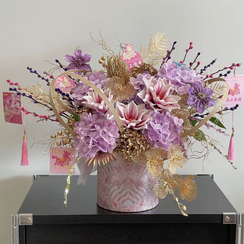思唯美(sweet made) 花抱抱桶2026马年新年春节干花仿真花混搭客厅摆件 芳禧临门|成品发货高清大图
