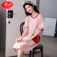 浪莎睡裙女夏季纯棉短袖中长款睡衣全棉薄款甜美女士家居服可外穿